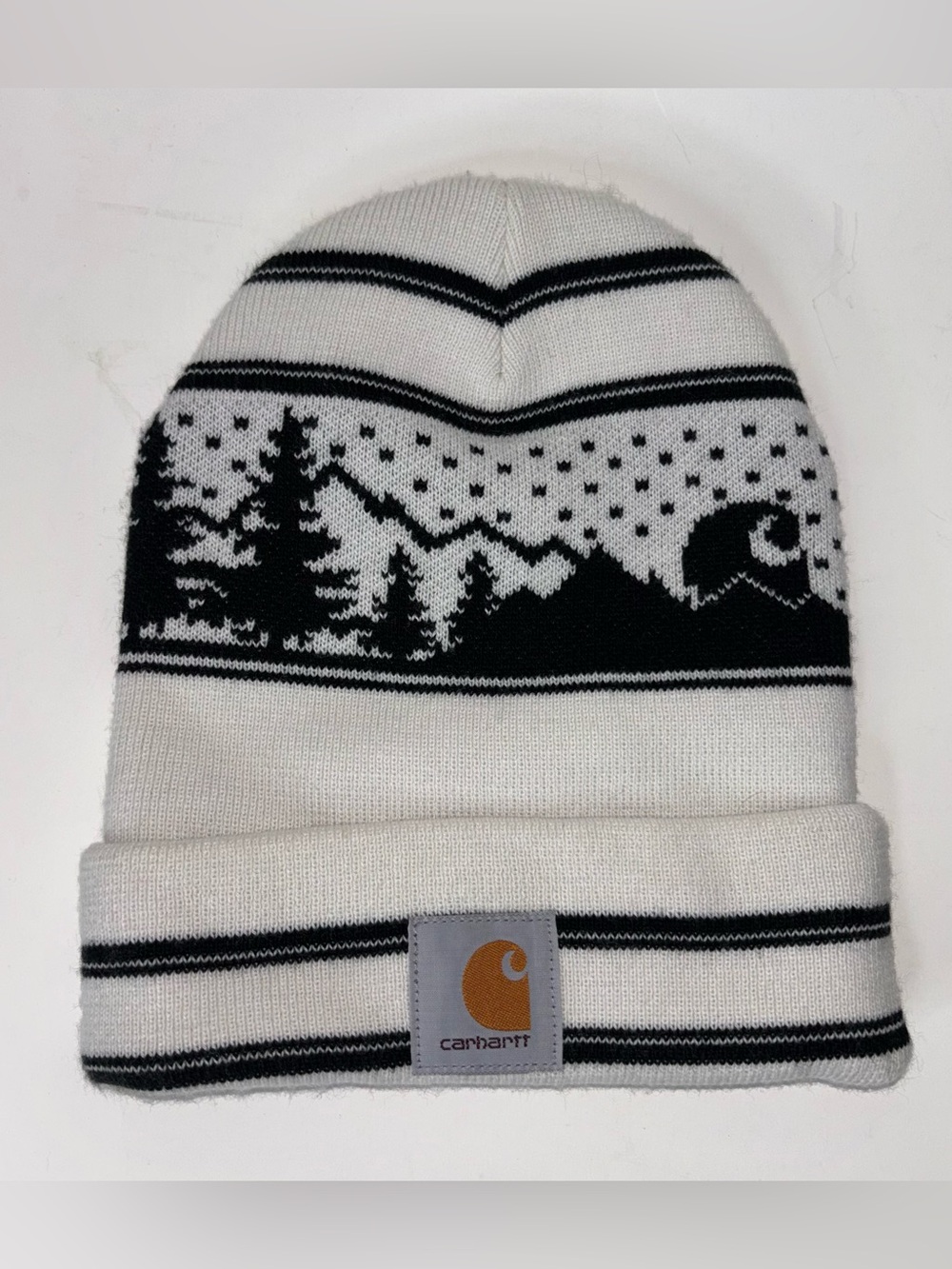 Carhartt Mountain Landscape Knit Cuffed Beanie Hat Mens OS White Black